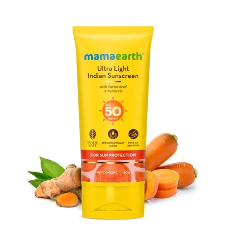 Mamaearth Ultra Light Indian Sunscreen SPF 50 PA++++ With Turmeric & Carrot S... - In-Vivo tested