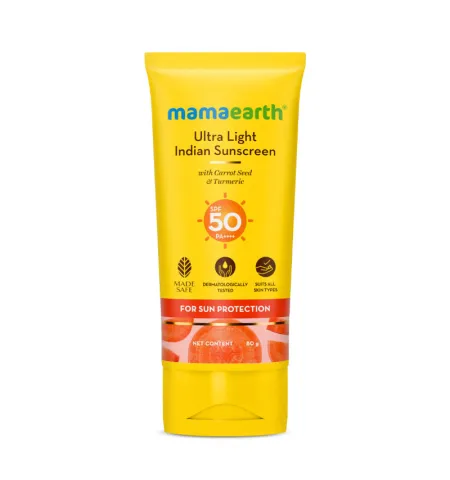 Mamaearth Ultra Light Indian Sunscreen SPF 50 PA++++ With Turmeric & Carrot S... - In-Vivo tested
