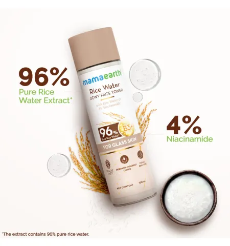 Mamaearth Rice Water Dewy Face Toner with 4% Niacinamide for Glass Skin and All Skin Types