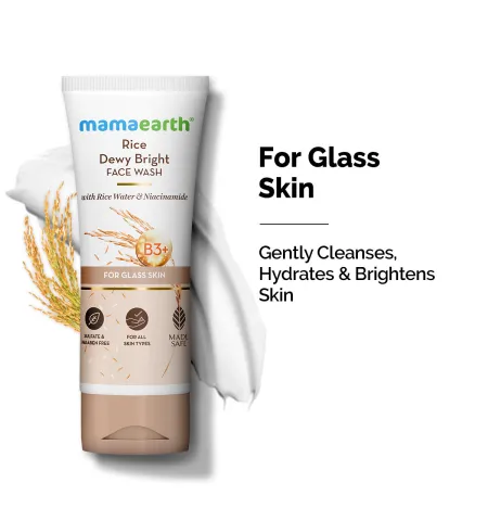 Mamaearth Rice Face Wash With Rice Water & Niacinamide For Glass Skin 100ml| Hydrated, Even SkinTone