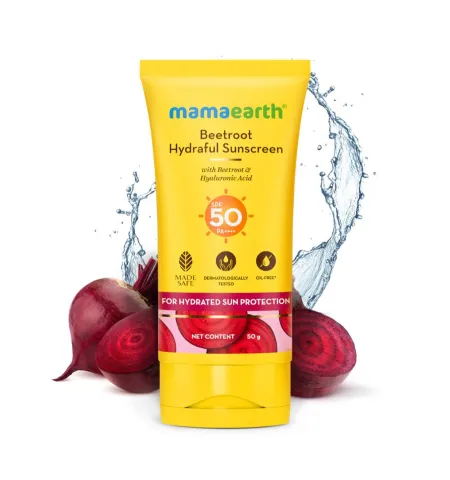 Mamaearth Beetroot Hydraful SPF 50 PA++++ Sunscreen With Hyaluronic Acid for Tan Protection