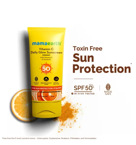 Mamaearth Vitamin C Daily Glow Sunscreen SPF 50 PA+++ for Tan Protection - In-Vivo tested