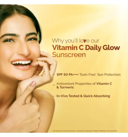 Mamaearth Vitamin C Daily Glow Sunscreen SPF 50 PA+++ for Tan Protection - In-Vivo tested