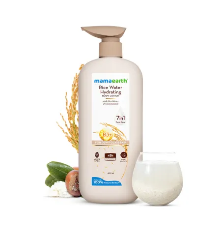 Mamaearth Rice Water Hydrating Body Lotion 48 Hrs Moisturization Nourishes Skin 7in1 Total Care