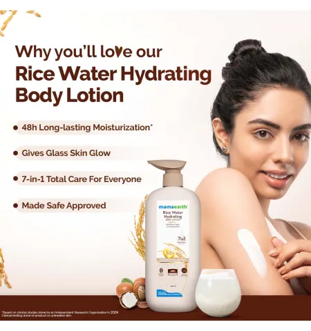 Mamaearth Rice Water Hydrating Body Lotion 48 Hrs Moisturization Nourishes Skin 7in1 Total Care
