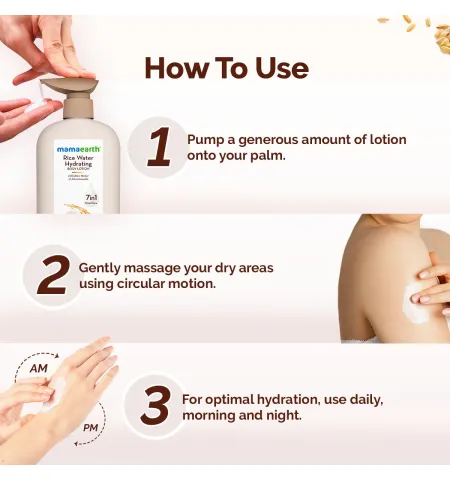 Mamaearth Rice Water Hydrating Body Lotion 48 Hrs Moisturization Nourishes Skin 7in1 Total Care