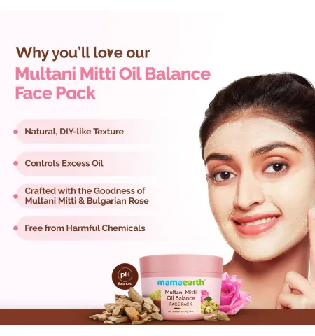 Mamaearth Multani Mitti Oil Balance Face Pack Controls Oil, Minimizes Pores & Gives Radiant Skin