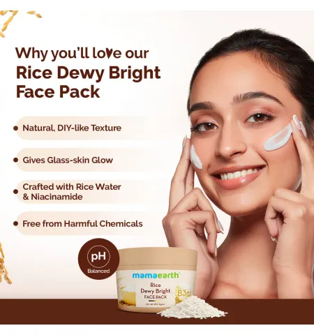 Mamaearth Rice Dewy Bright Face Pack Glass Skin Glow with Rice Water & Niacinamide