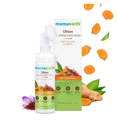 Mamaearth Ubtan Foaming Face Wash With Brush With Turmeric & Saffron For Tan Removal